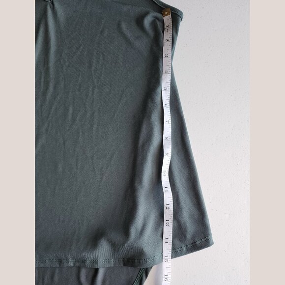 ANNABELLE Forest Green Top with Gold Bar Keyhole V-Neck | Stretchy Blouse - Picture 7 of 8